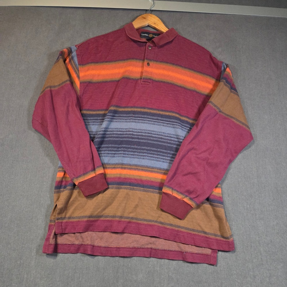 Lawton Harbor Polo Shirt Mens Medium Multi-Color Striped Long Sleeve Cotton USA